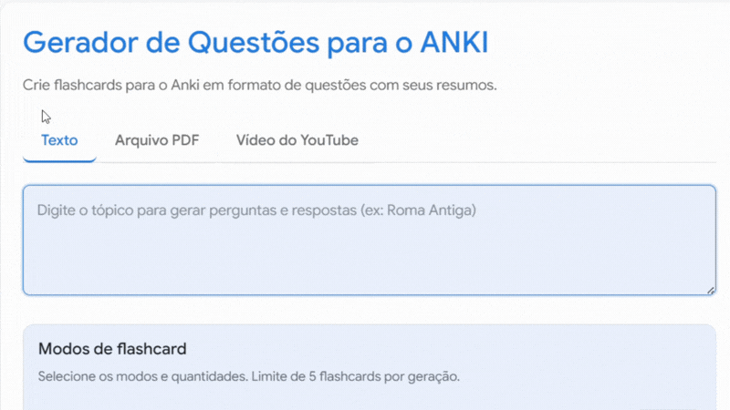 Upload de notas, PDF ou link de vídeo